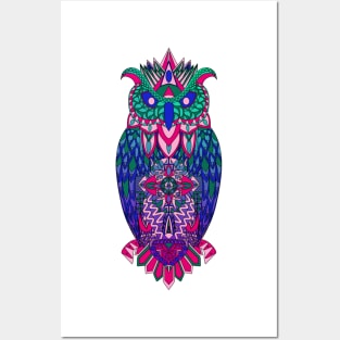 mr owl in ecopop pattern aesthetic art in rainbow colors Posters and Art